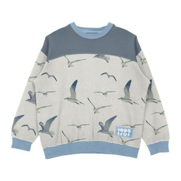 Taylor Swift 1989 Taylors Version XL Sweatshirt Blue & White Seagull Print Crewn - Picture 1 of 7